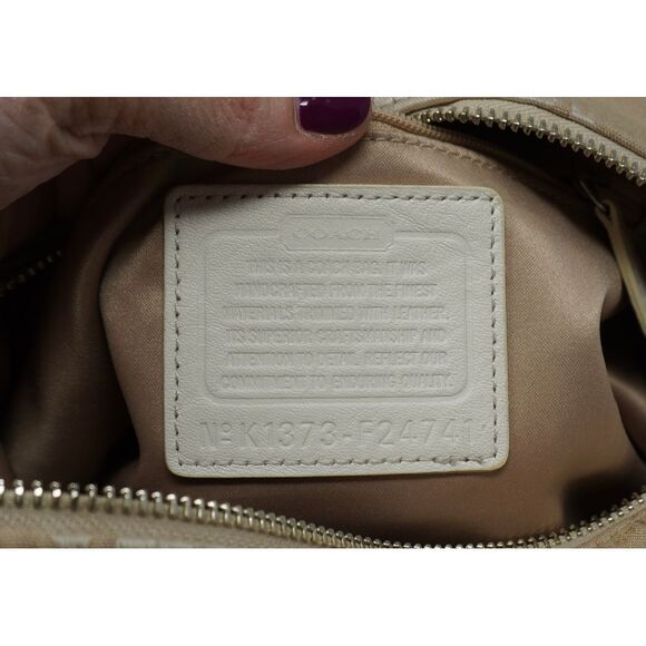 Coach Campbell Satchel Tan Signature and Ivory Leather Silver Tone - Picture 8 of 10